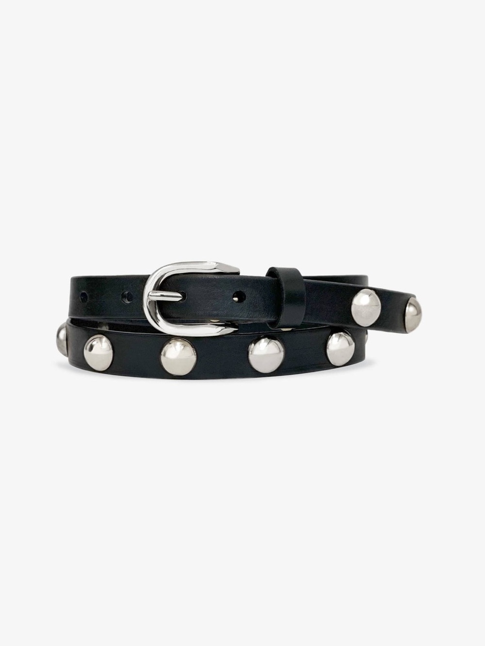Black Studded Leather Belt with Silver Accents